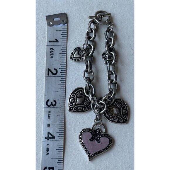 Unbranded Silver Hearts w/5-Piece Charm Fashion Jewelry Bracelet - Picture 3 of 6